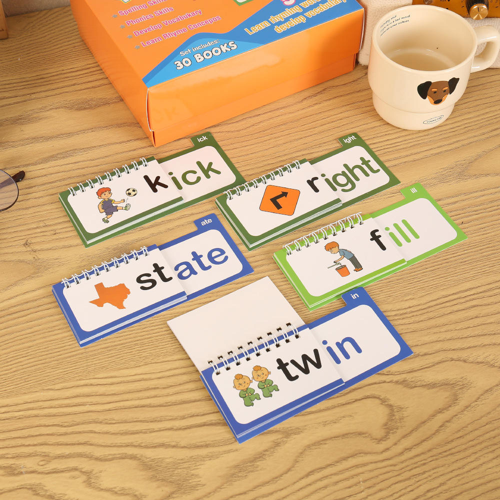 30 Read Rhyme Flip Books ABC Vocabulary Book Word Cards Develop Spelling Skill Children School Supplier Coated Paper Model